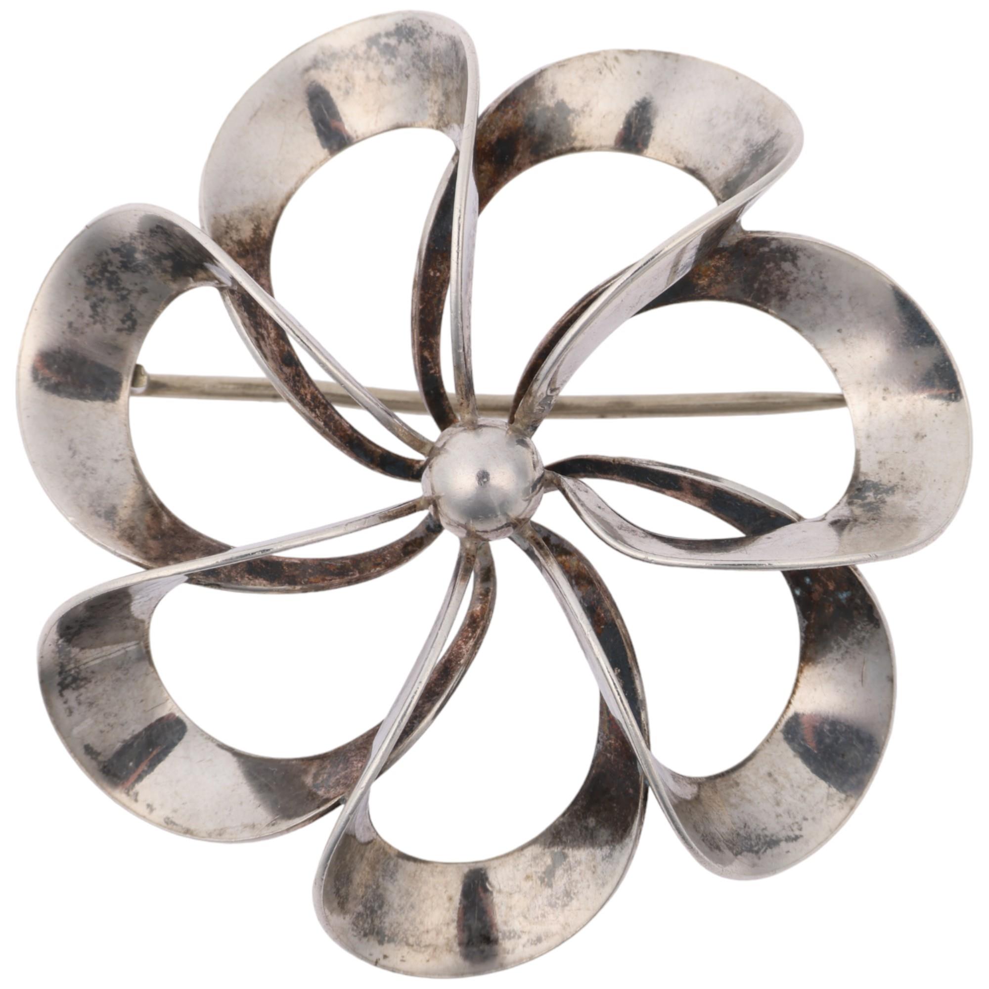 NIELS ERIK FROM - a Danish modernist sterling silver flowerhead openwork brooch, 39.1mm, 6.5g