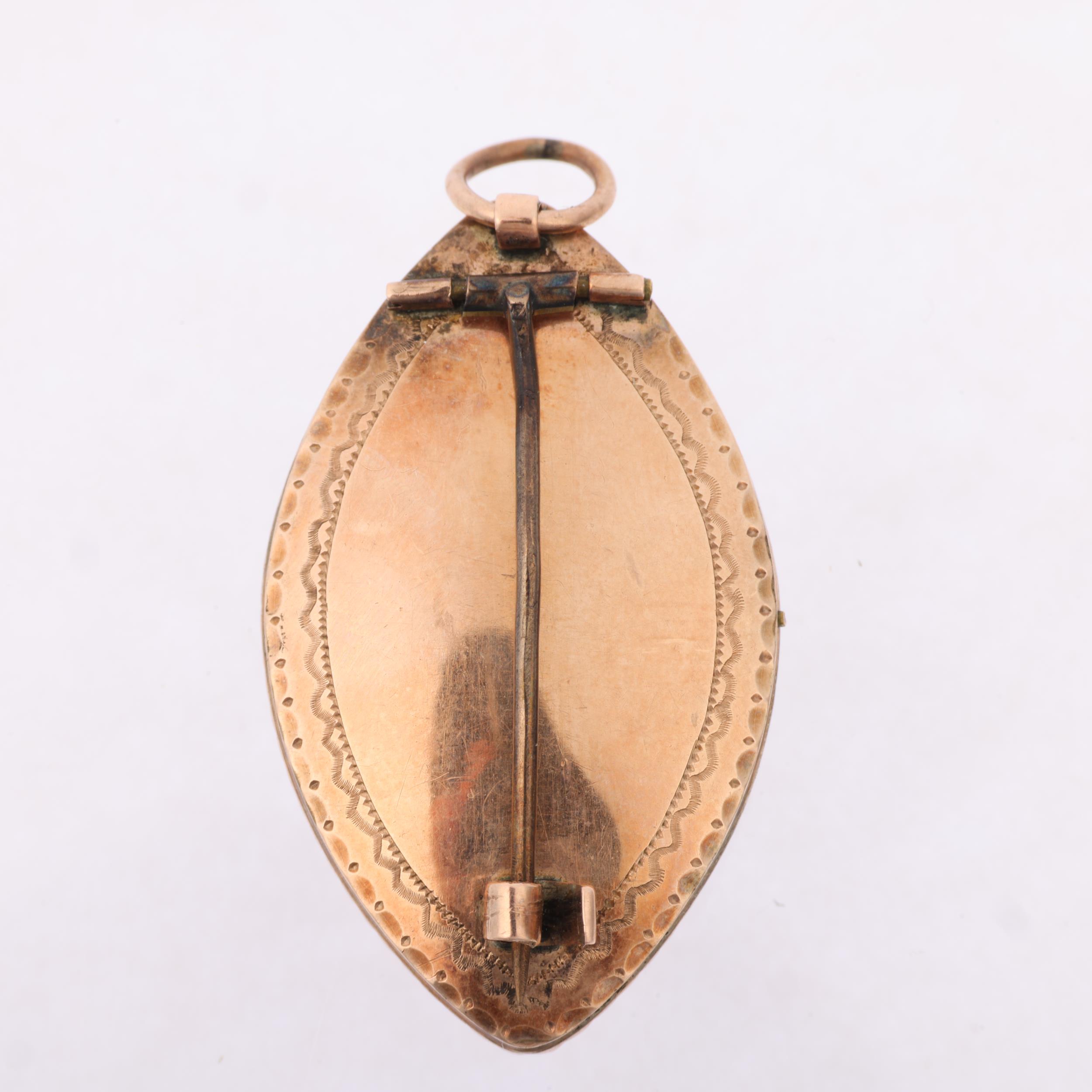 A Georgian navette miniature portrait mourning pendant, circa 1800, central miniature sepia - Image 3 of 4