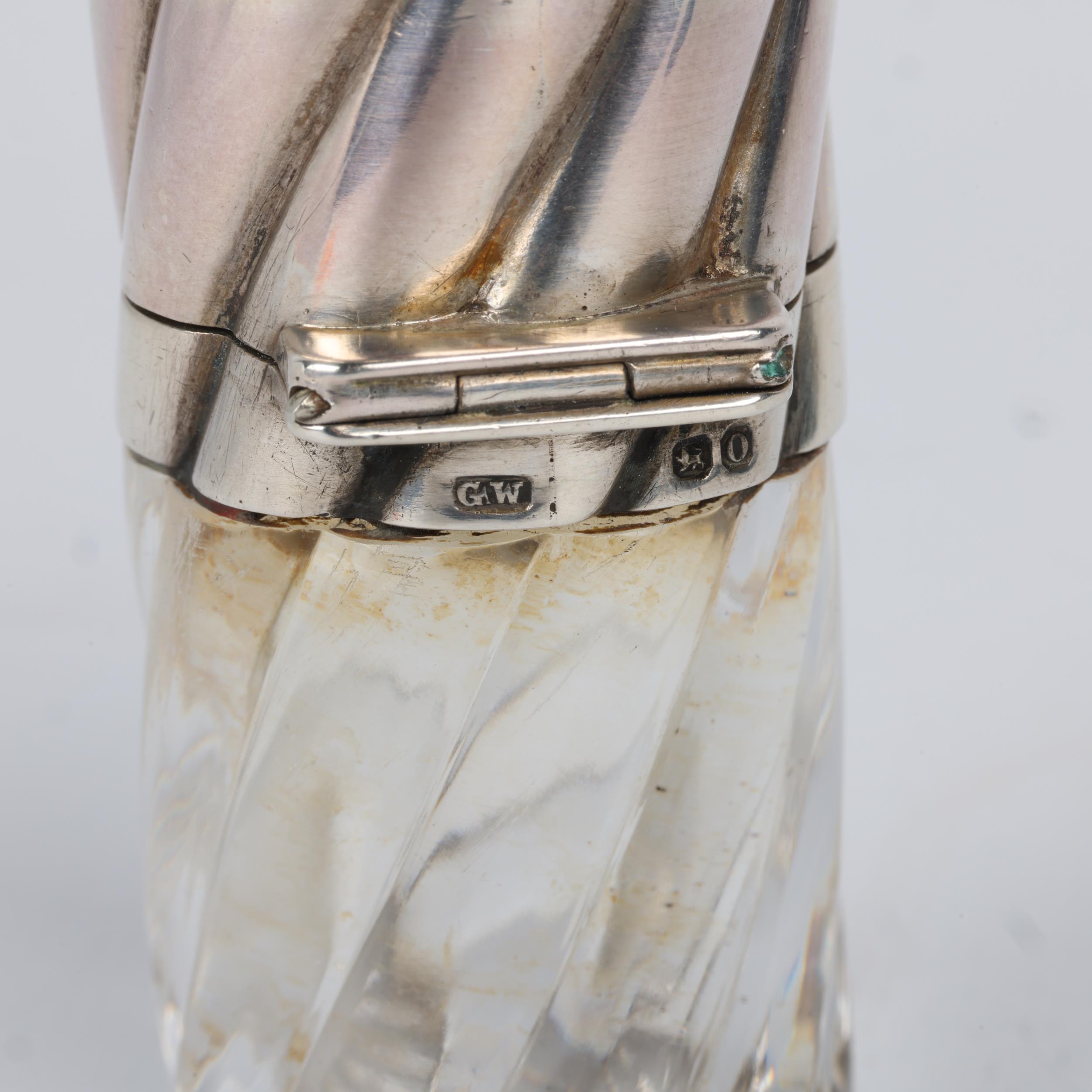 An unusual Victorian novelty silver-mounted spiral glass combination vinaigrette/scent bottle, - Image 2 of 3