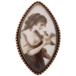A Georgian navette miniature portrait mourning pendant, circa 1800, central miniature sepia