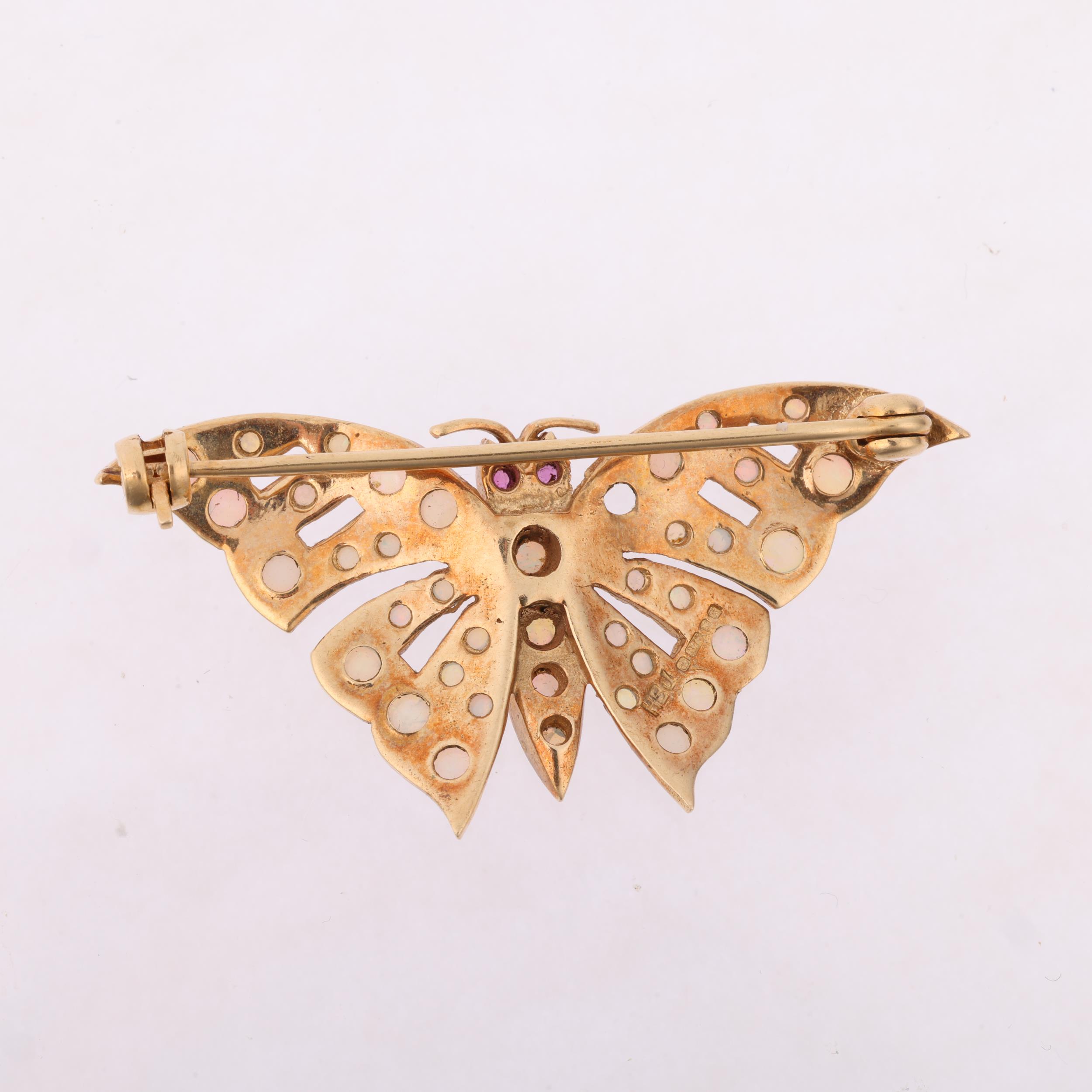 A late 20th century 9ct gold ruby and opal figural butterfly brooch, maker HBJ, London 1984, - Image 3 of 4