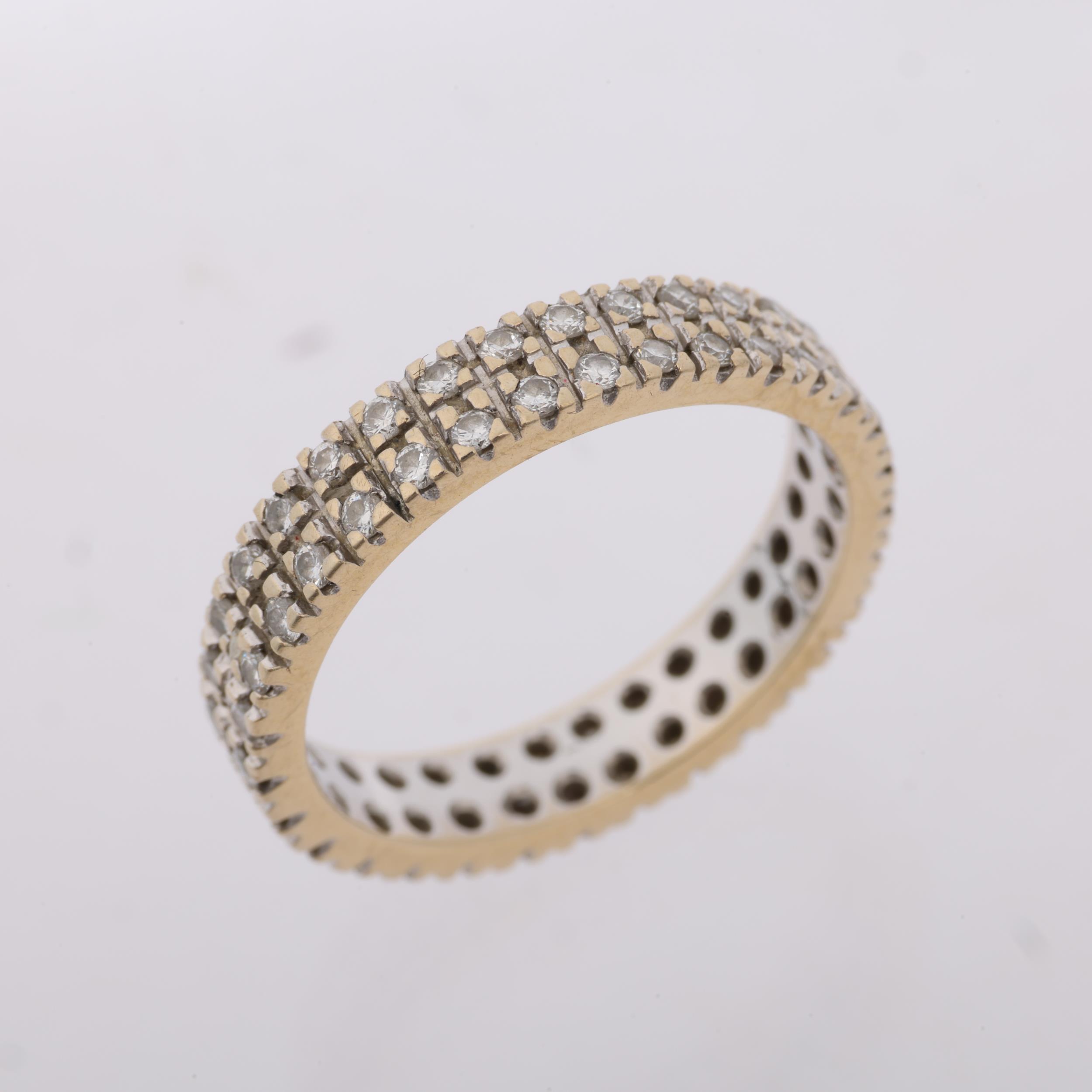 A modern 18ct white gold diamond double-row full eternity band ring, by Aris, set with modern - Image 2 of 4