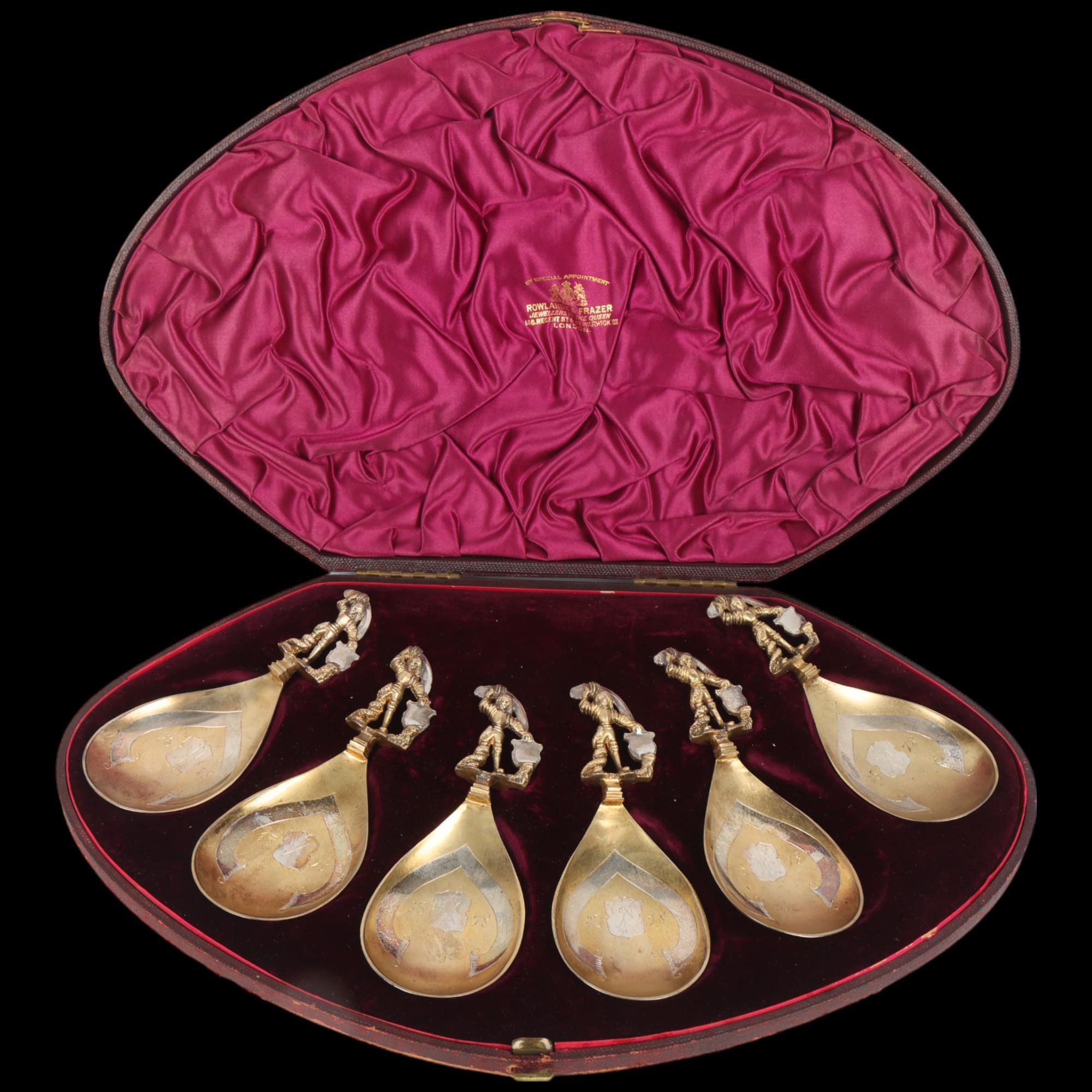 A cased set of 6 parcel-gilt silver 16th century style Scandinavian spoons, CJ Vander, London