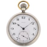 ROLEX - an early 20th century nickel-cased open-face keyless pocket watch, circa 1940s, white enamel