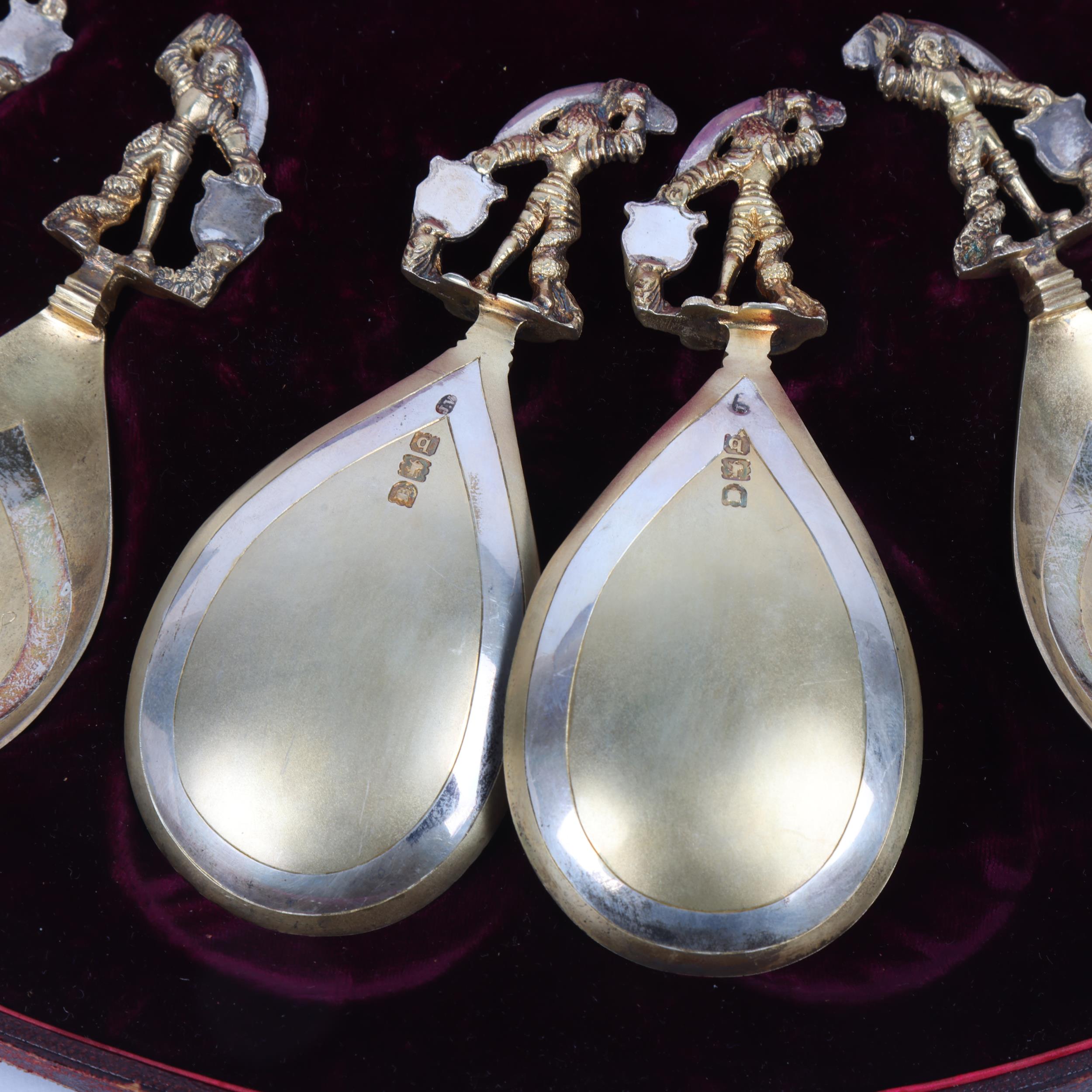 A cased set of 6 parcel-gilt silver 16th century style Scandinavian spoons, CJ Vander, London - Image 3 of 3