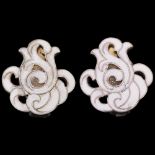 A DRAGSTED - a pair of Danish silver-gilt white enamel 'Monster Beskyttet' clip-on earrings, 21.7mm,