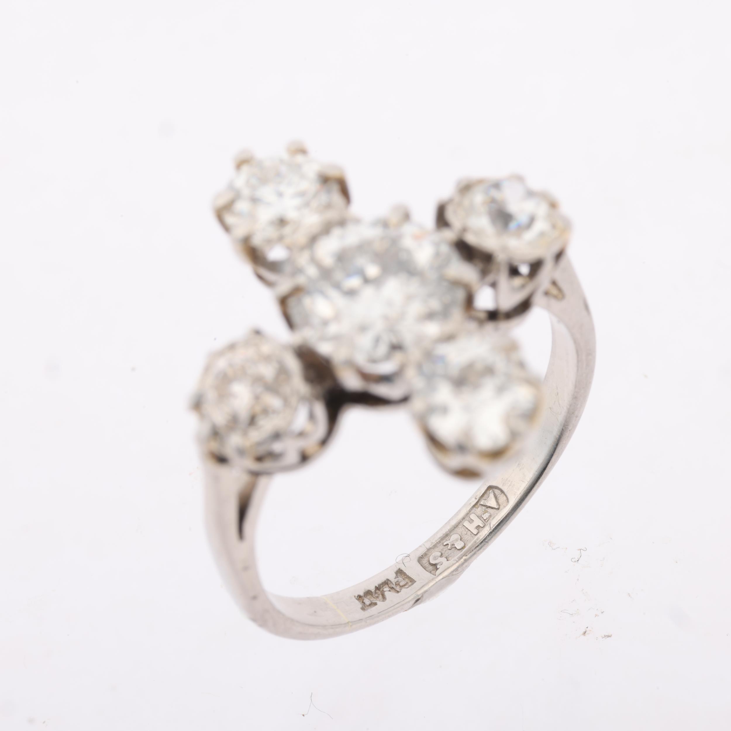 An Edwardian platinum diamond cruciform ring, maker AH&S, set with old European and modern round - Image 3 of 4