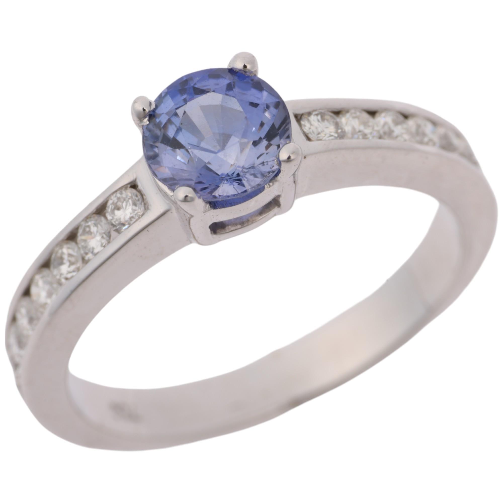 A modern 18ct white gold tanzanite and diamond ring, set with round-cut tanzanite and modern round - Image 2 of 4