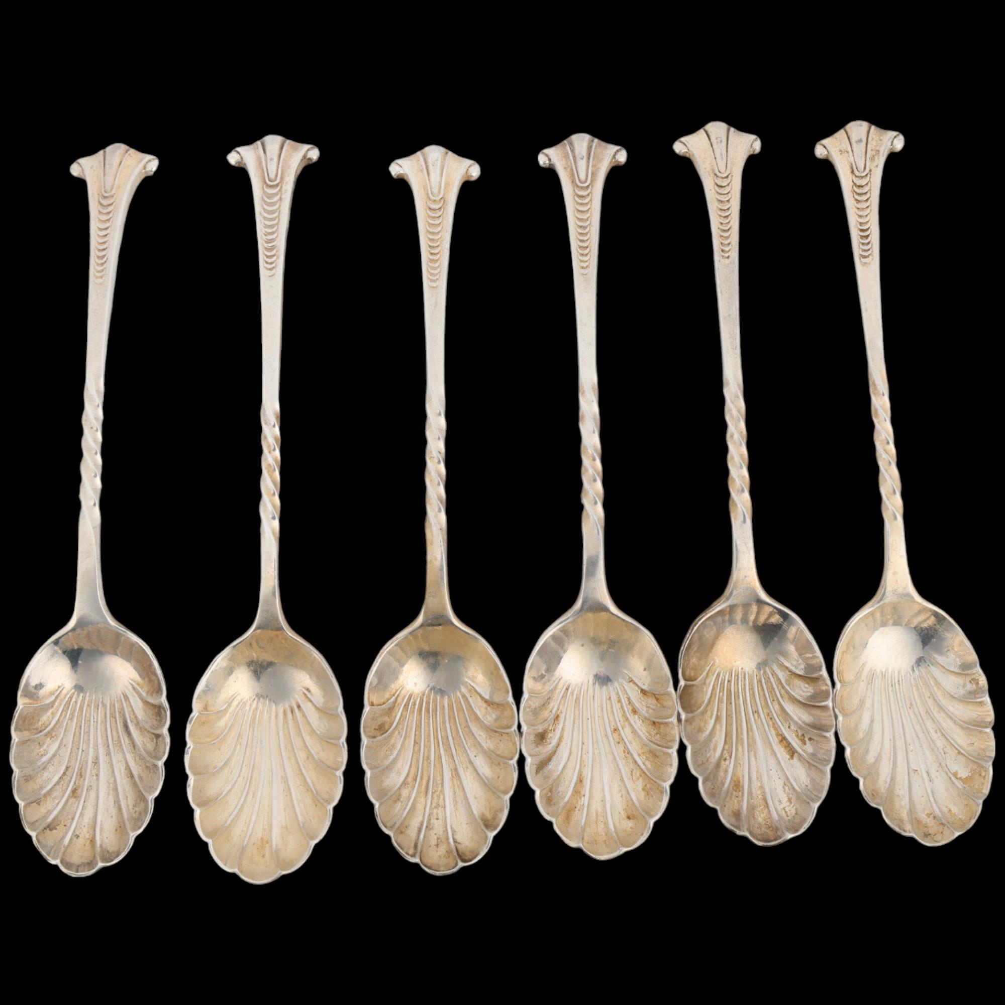 A set of 6 Edwardian silver shell teaspoons, Atkin Brothers, Sheffield 1902, 11.5cm, 2.7oz total