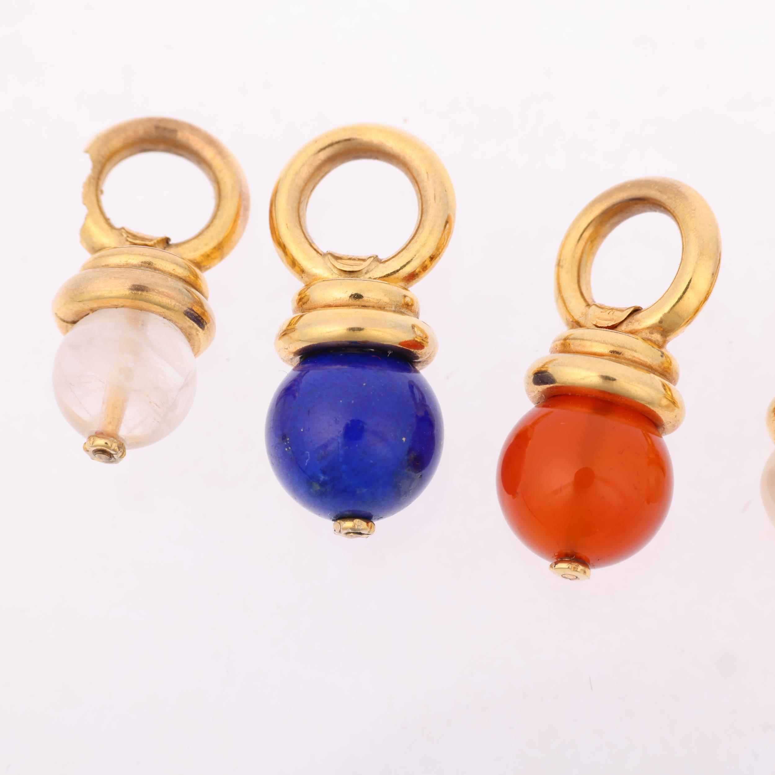 A set of 5 Italian 9ct gold hardstone charms, and another mount, largest 23.5mm, 10.7g gross (6) - Image 3 of 4