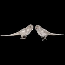 A pair of Edwardian novelty silver figural budgerigar bird pepperettes, George Bedingham, London
