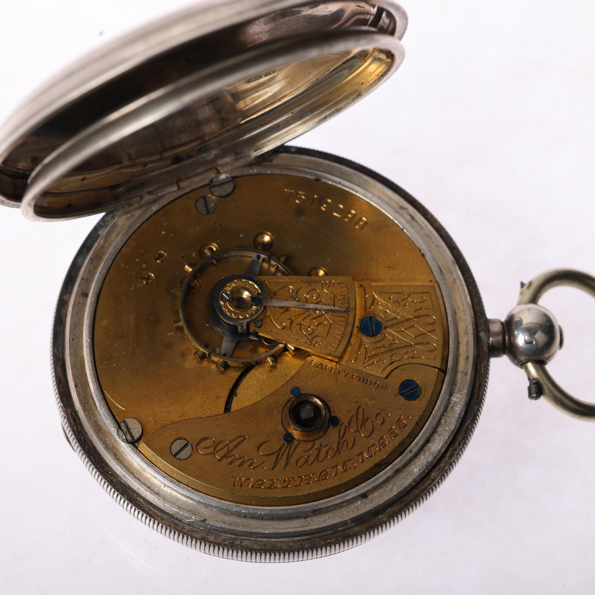 WALTHAM - a 19th century silver-cased full hunter key-wind pocket watch, white enamel dial with - Image 5 of 5