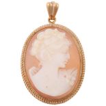 A late 20th century 9ct gold shell cameo pendant, maker RBS, Birmingham 1972, relief carved