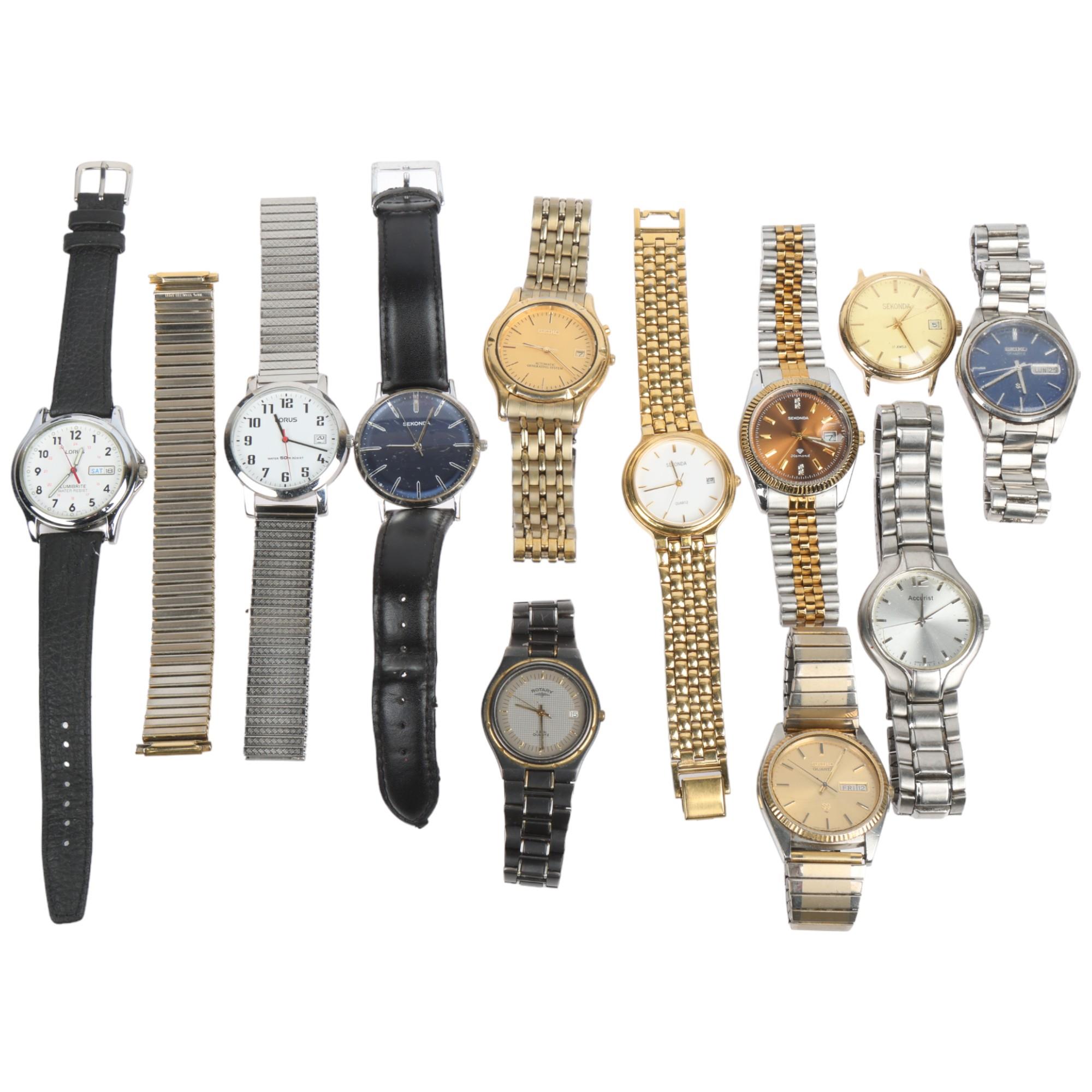 A quantity of wristwatches, including Seiko quartz day/date, Sekonda, Accurist, etc Condition