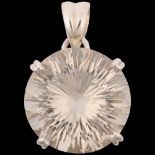 A modern sterling silver laser cut quartz drop pendant, quartz diameter 21.7mm, 12.5g Condition