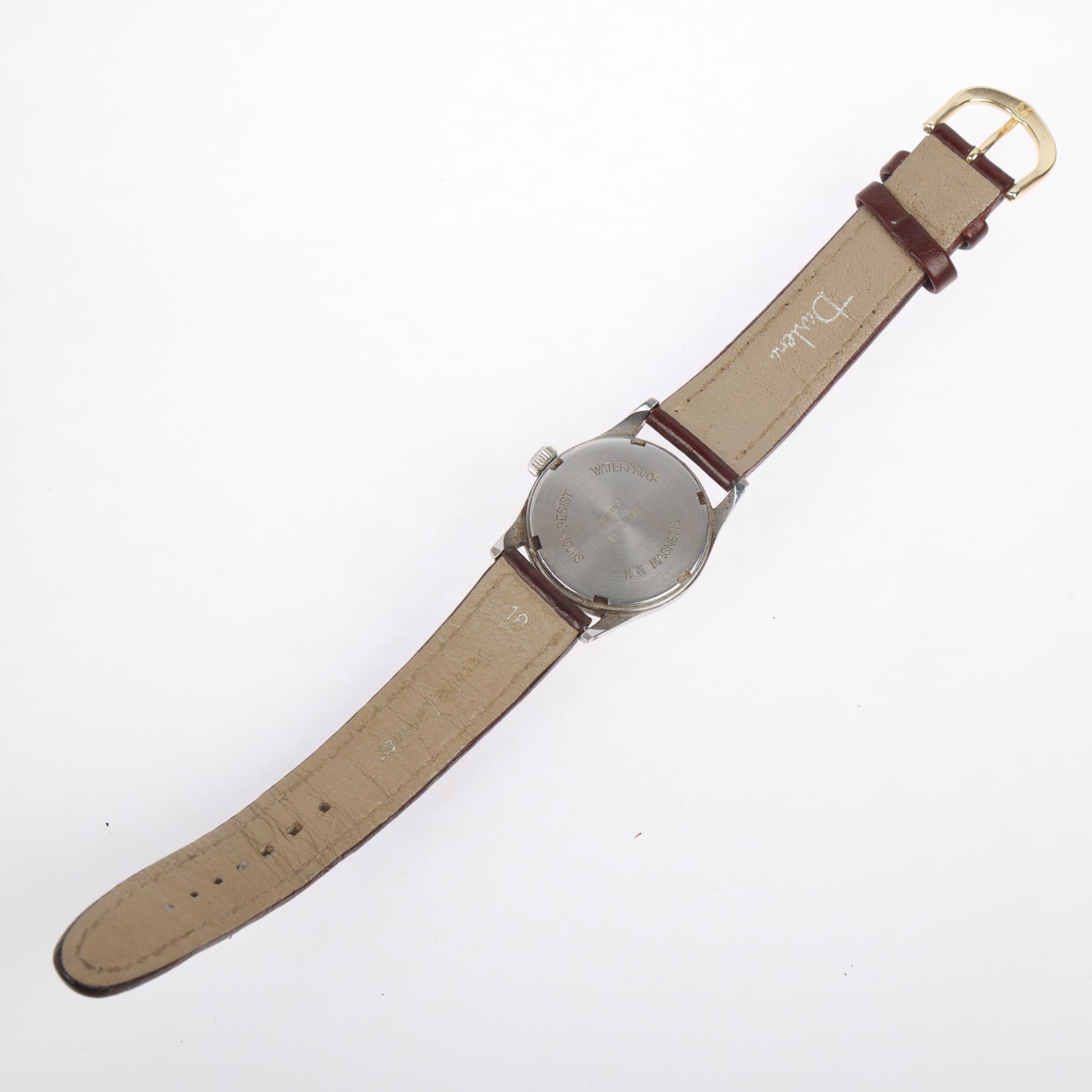 ARCADIA - a Vintage stainless steel mechanical wristwatch, circa 1950s, silvered dial with black - Image 3 of 5