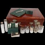 A Fine quality Art Deco crocodile skin travelling vanity case, with green interior lining, silver-