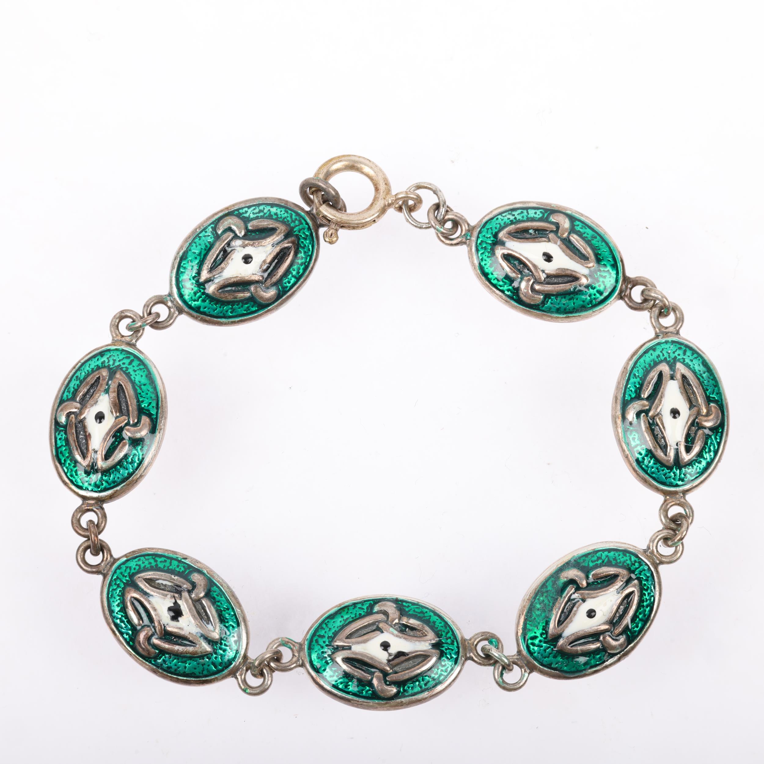 A modern sterling silver and enamel Celtic panel bracelet, 19cm, 14.7g Condition Report: Several - Image 2 of 3