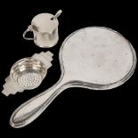 Various silver, including Art Deco George V 2-handled tea strainer, drum mustard pot, etc, 2.7oz