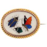 A Victorian Italian Grand Tour Pietra Dura 'Commesso' insect panel brooch, Florence, circa 1880, the