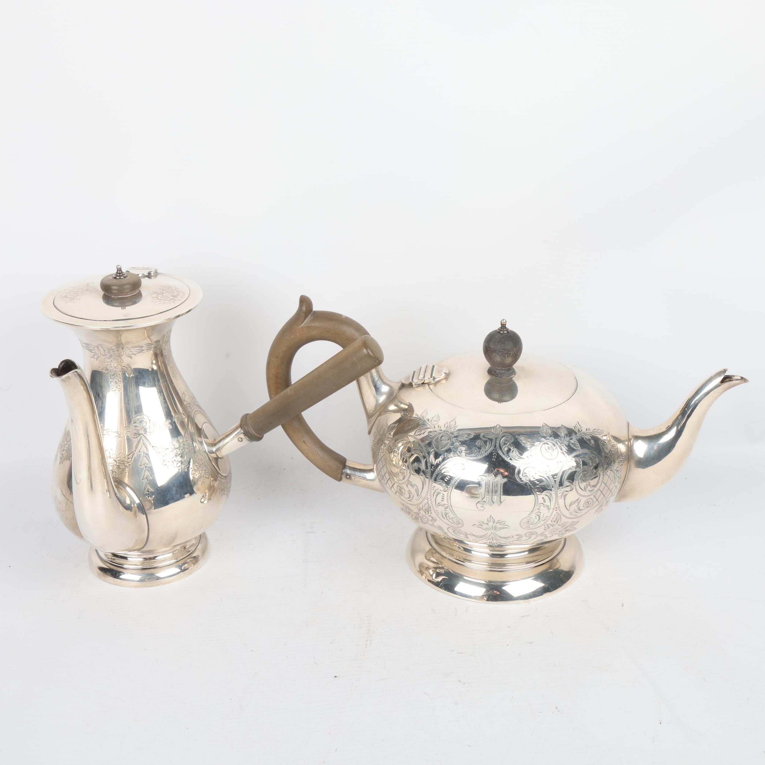 A George V silver 3-piece tea and coffee set, Jones & Crompton, Birmingham 1916, comprising - Image 2 of 3