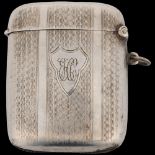 A George V curved silver Vesta case, Joseph Gloster Ltd, Birmingham 1925, rectangular form with