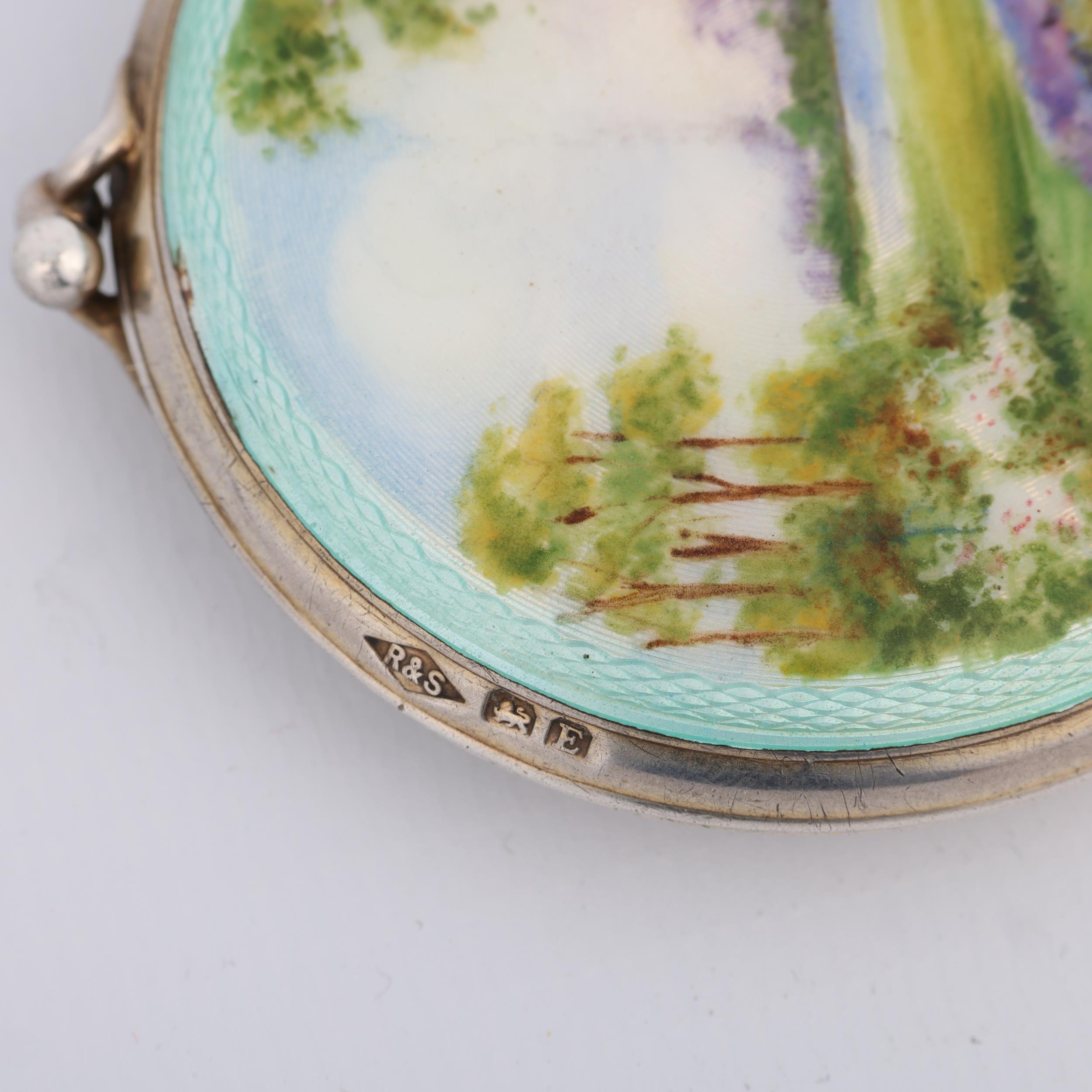 An Art Deco George V silver and enamel 'Woodland Landscape' powder compact, Rotherham & Sons, - Image 2 of 3