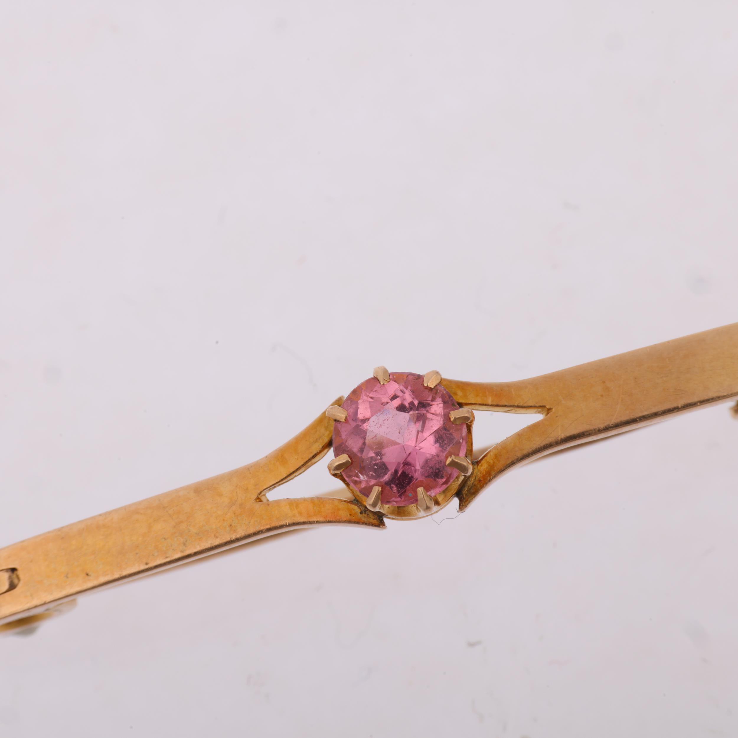 An Antique 15ct gold pink tourmaline openwork bar brooch, circa 1900, tourmaline measures approx 5. - Image 2 of 4