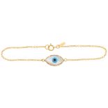 A modern 14ct gold mother-of-pearl evil eye bracelet, 16.5cm, 1.1g Condition Report: No damage or