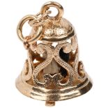 A late 20th century 9ct gold novelty wedding bell and couple charm/pendant, maker IJ Ltd, London