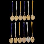 EGON LAURIDSEN - a set of 12 Danish vermeil sterling silver and three-colour enamel coffee spoons,