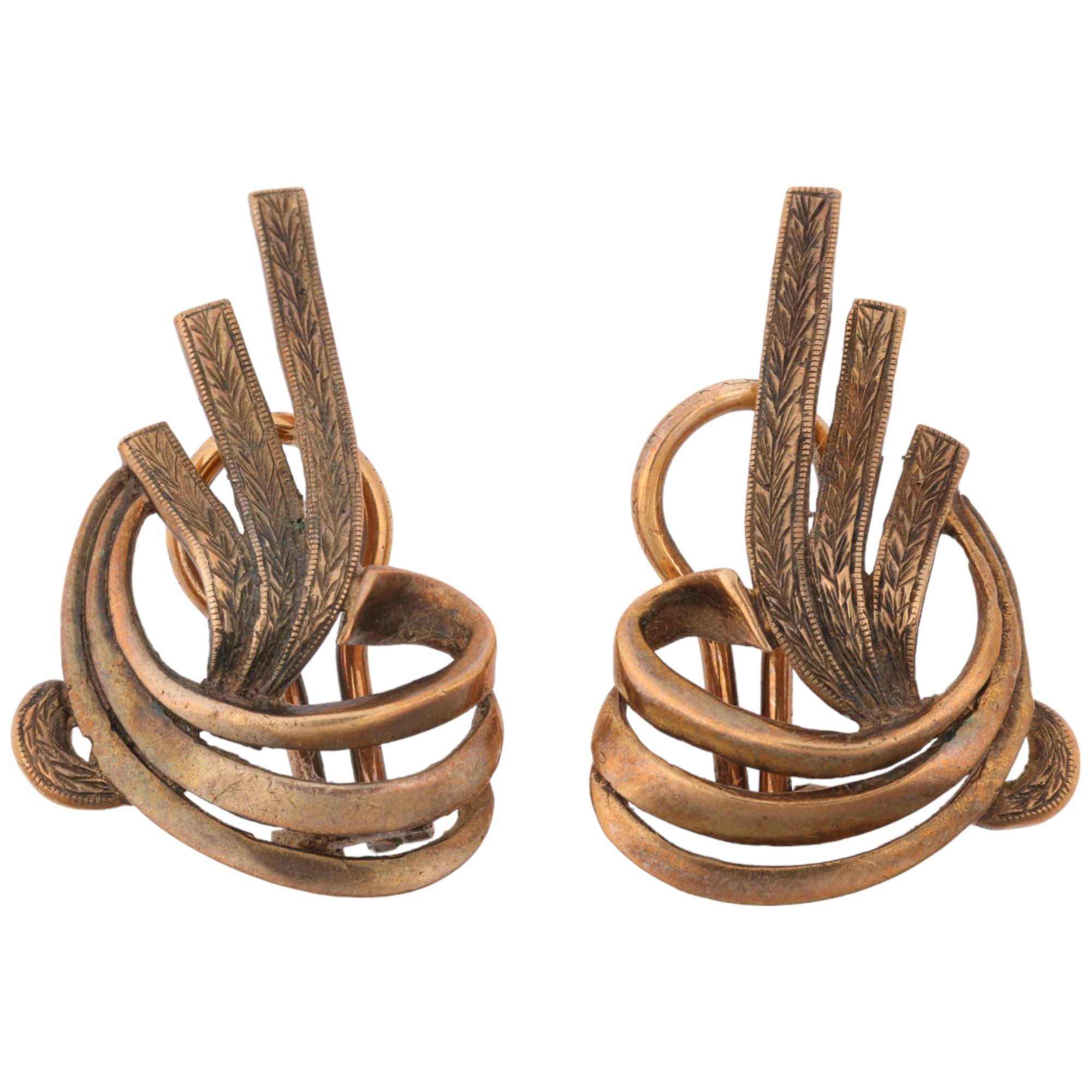 A pair of mid-20th century 9ct gold ribbon clip-on earrings, maker AC Co, London 1956, 29.6mm, 6.