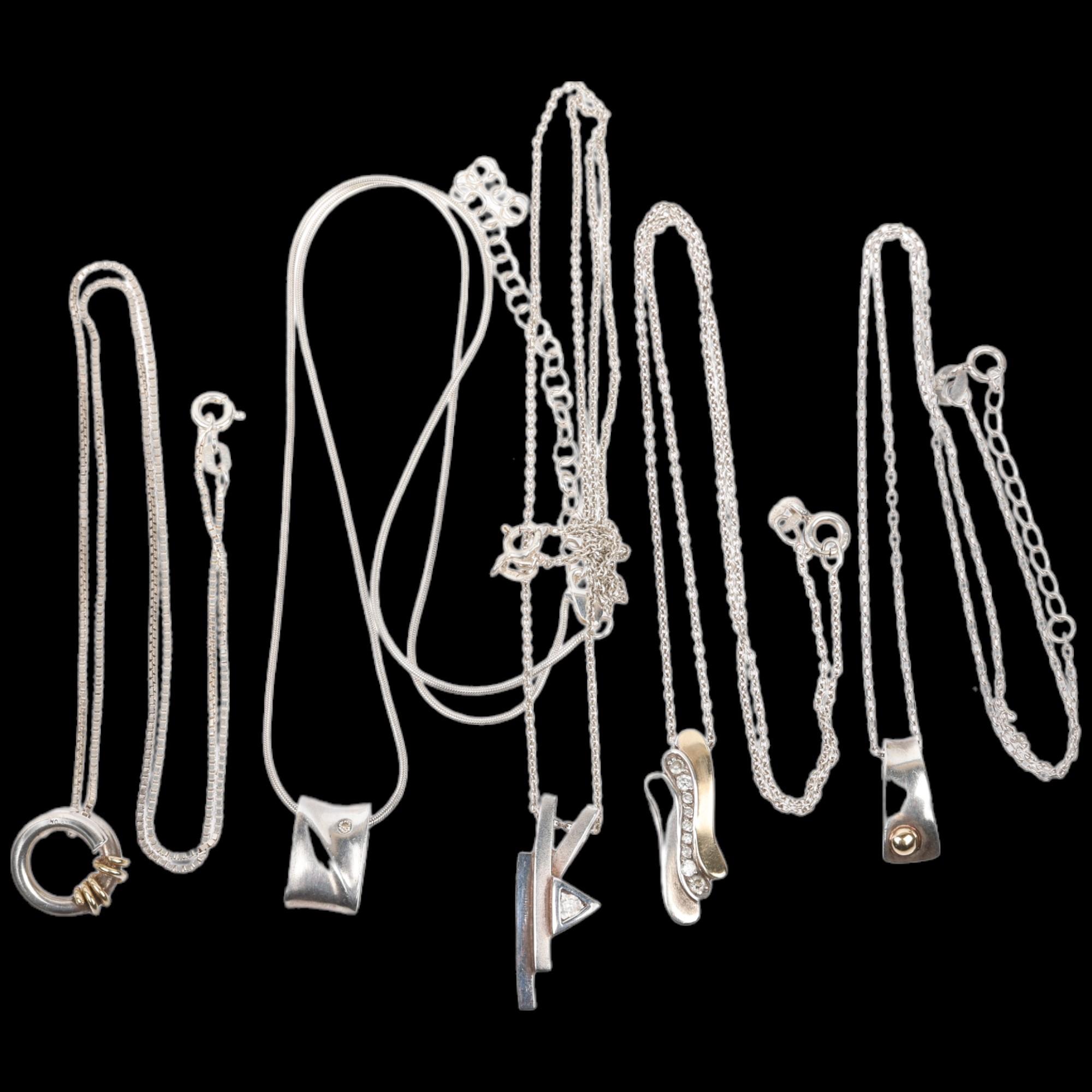 5 Danish silver pendant necklaces, makers include Scrouples, largest pendant 26.4mm, 25.9g total (5)