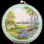 An Art Deco George V silver and enamel 'Woodland Landscape' powder compact, Rotherham & Sons,