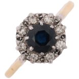 A mid-20th century 18ct gold sapphire and diamond cluster ring, maker MB Co, London 1963, setting