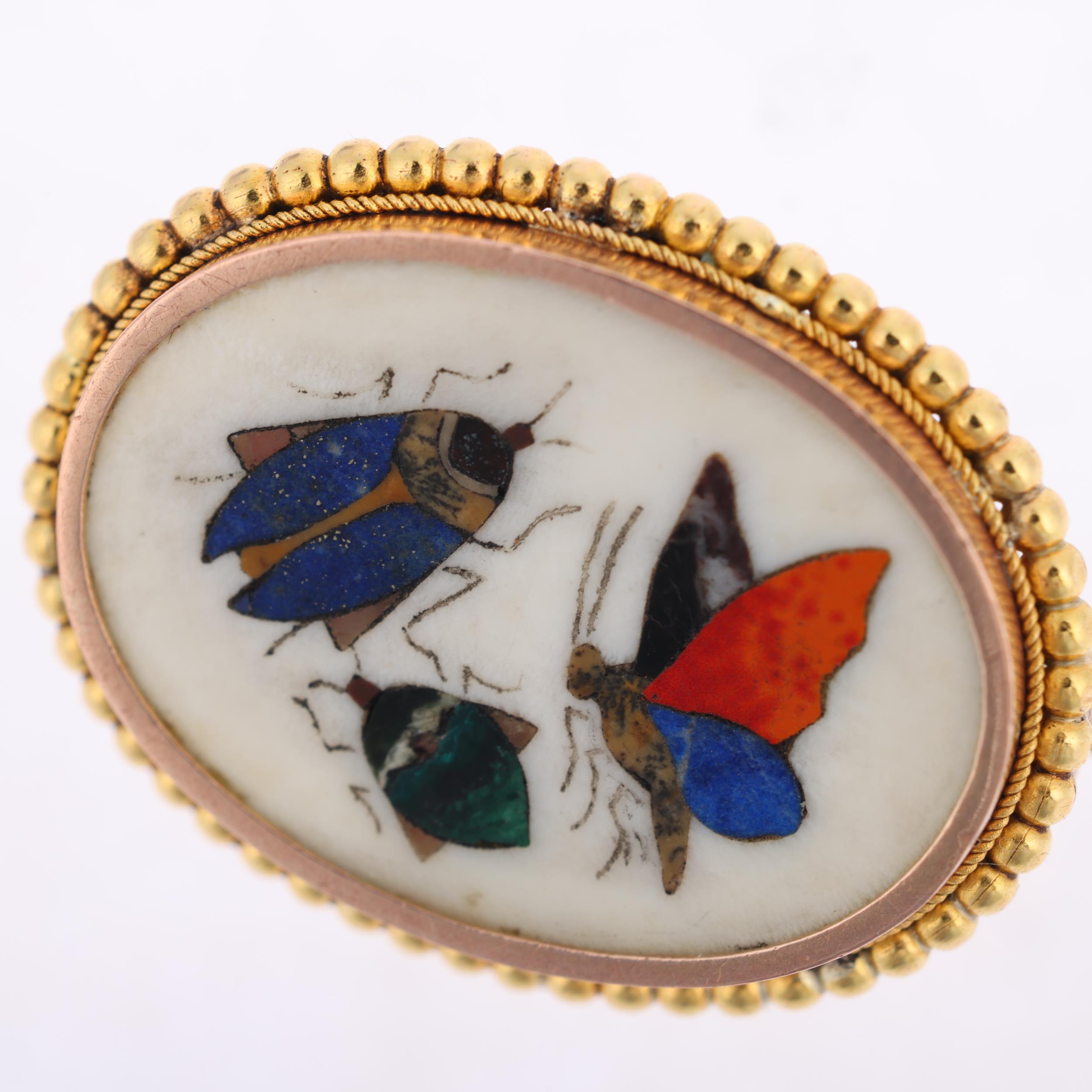 A Victorian Italian Grand Tour Pietra Dura 'Commesso' insect panel brooch, Florence, circa 1880, the - Image 3 of 4