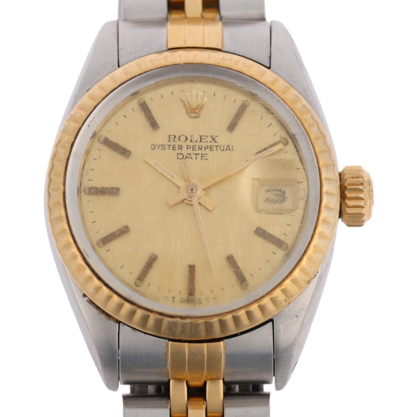 ROLEX - a lady's bi-metal Oyster Perpetual Date automatic calendar bracelet watch, ref. 69173, circa