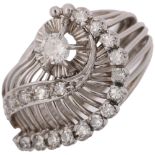 A mid-20th century diamond openwork eye cocktail ring, set with round brilliant and eight-cut