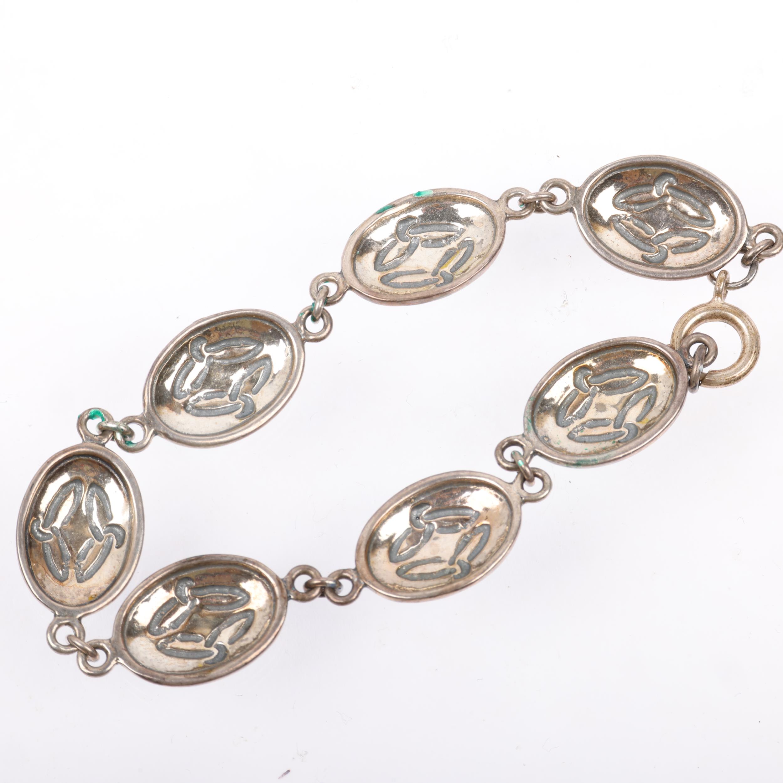 A modern sterling silver and enamel Celtic panel bracelet, 19cm, 14.7g Condition Report: Several - Image 3 of 3