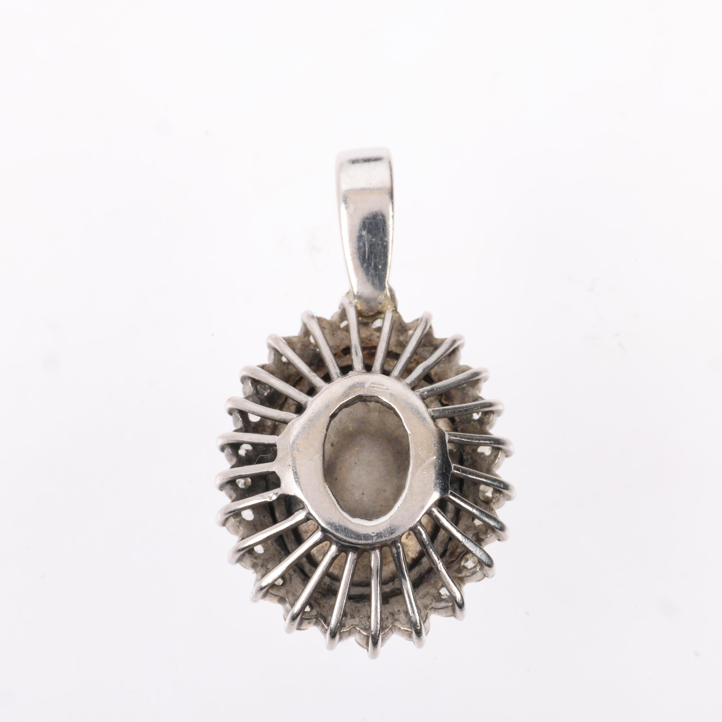 A late 20th century opal and diamond oval cluster pendant, claw set with 3ct oval cabochon opal - Image 2 of 4