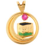 An 18ct gold synthetic ruby and enamel Khana Kaaba pendant/charm, 32.3mm, 2.1g Condition Report: