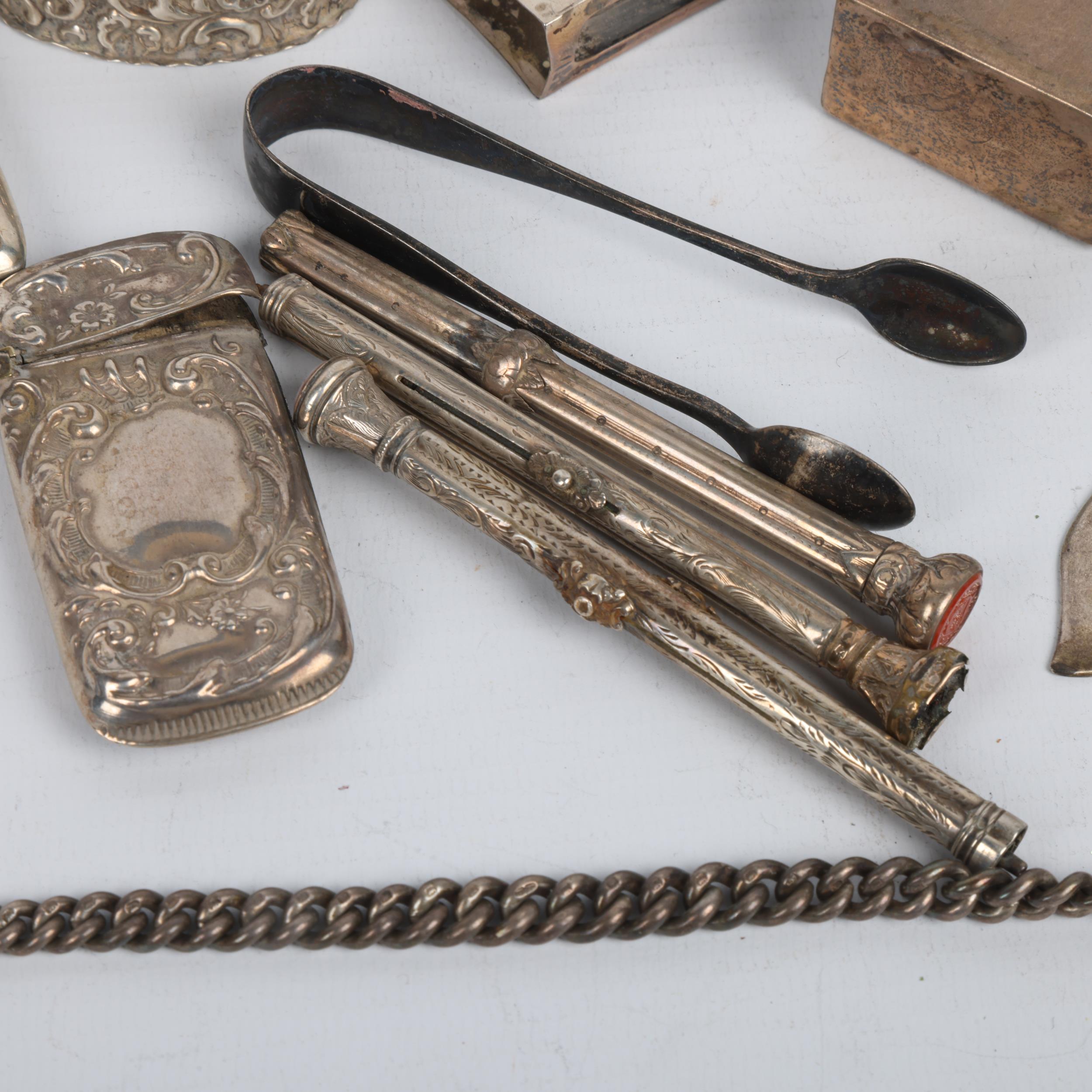 Various silver, including Antique Albert chain necklace, mustard pot, sovereign case, matchbox - Image 3 of 3