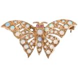 A late 20th century 9ct gold ruby and opal figural butterfly brooch, maker HBJ, London 1984,