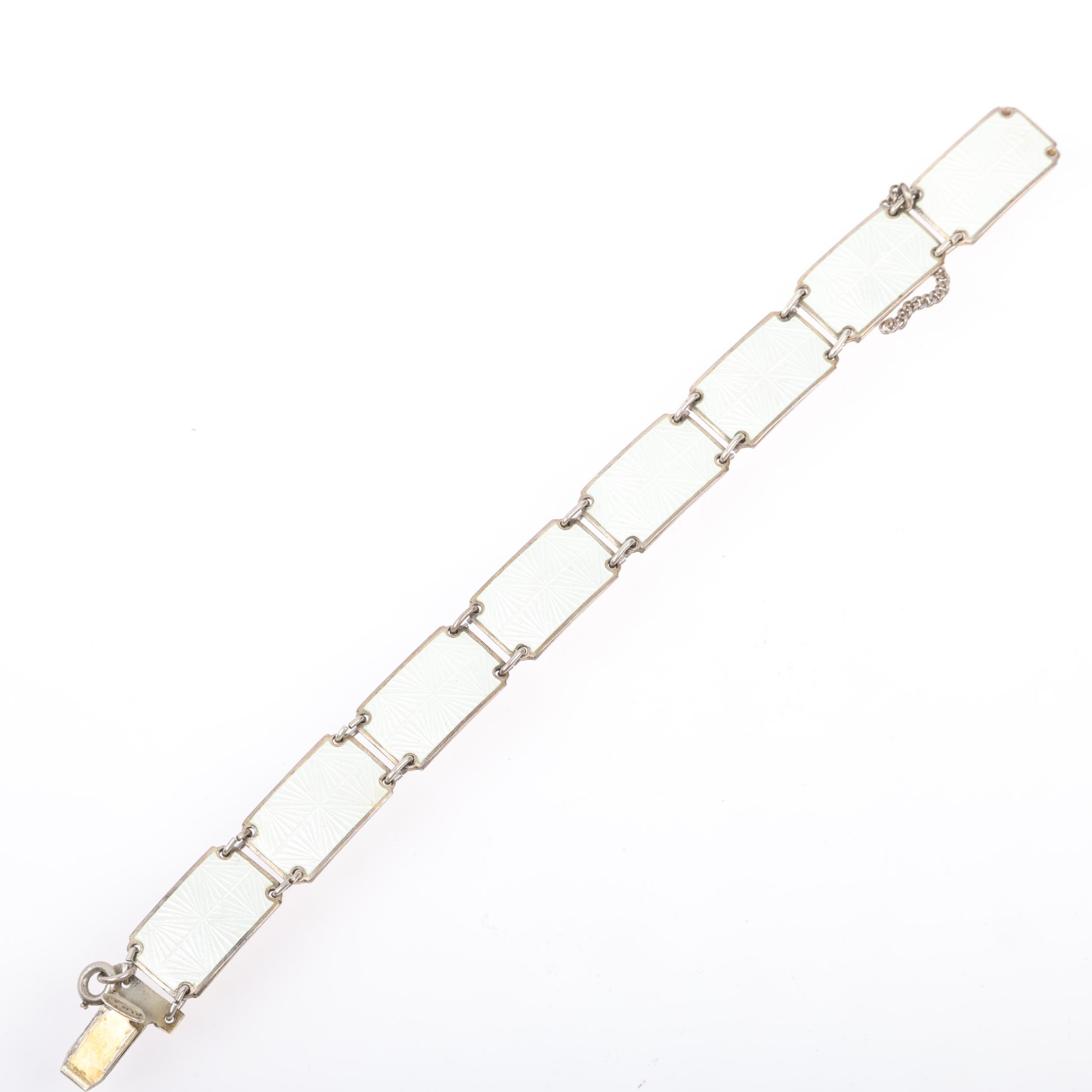 A Danish modernist sterling silver and white enamel panel bracelet, 18cm, 22g Condition Report: No - Image 2 of 3