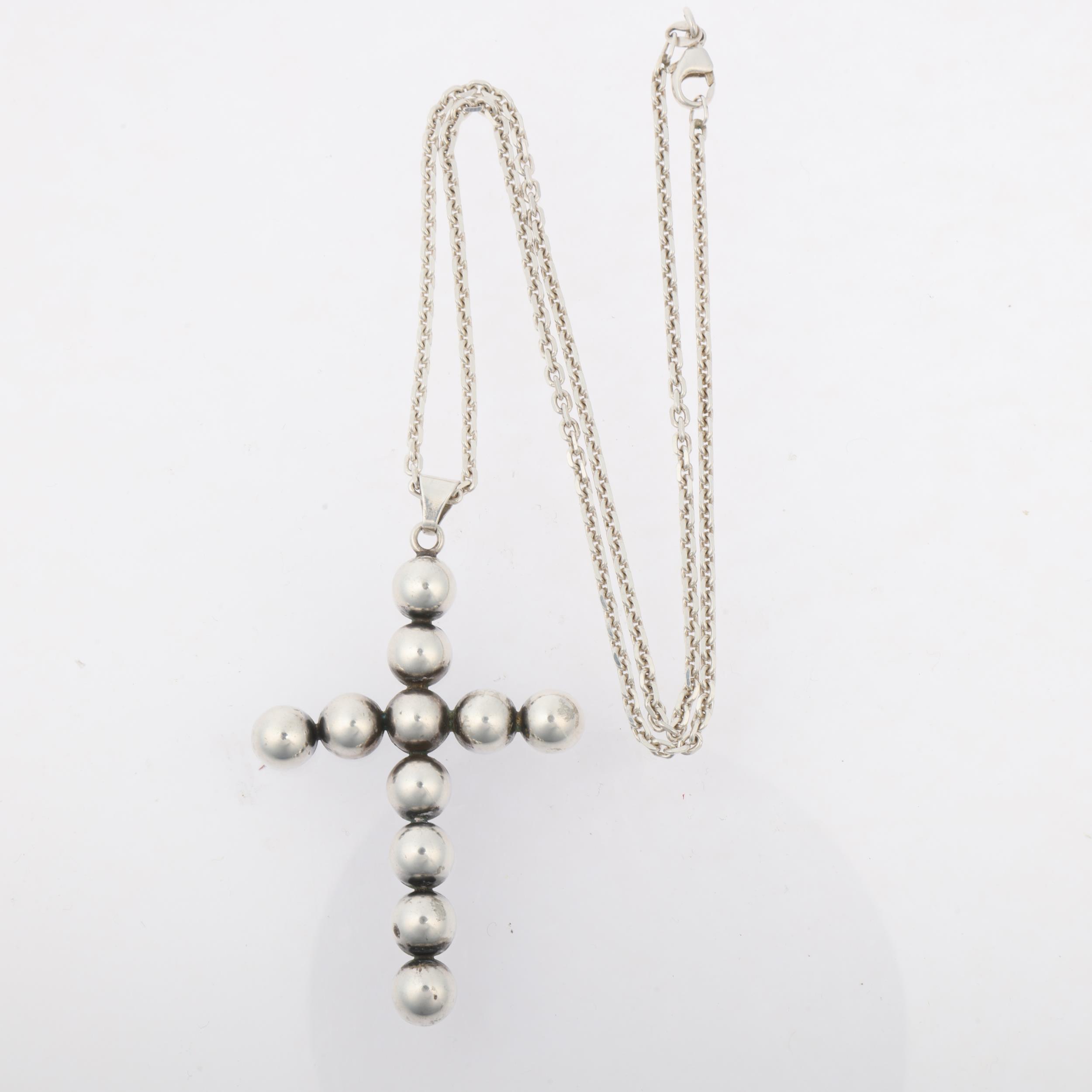 A large Danish modernist silver ball cross pendant necklace, maker JL possibly Hans Julius Larsen, - Image 2 of 3