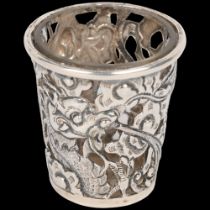 A Chinese export silver 'Dragon' drinking tot, circa 1900, signed with Artisan mark, retailed by