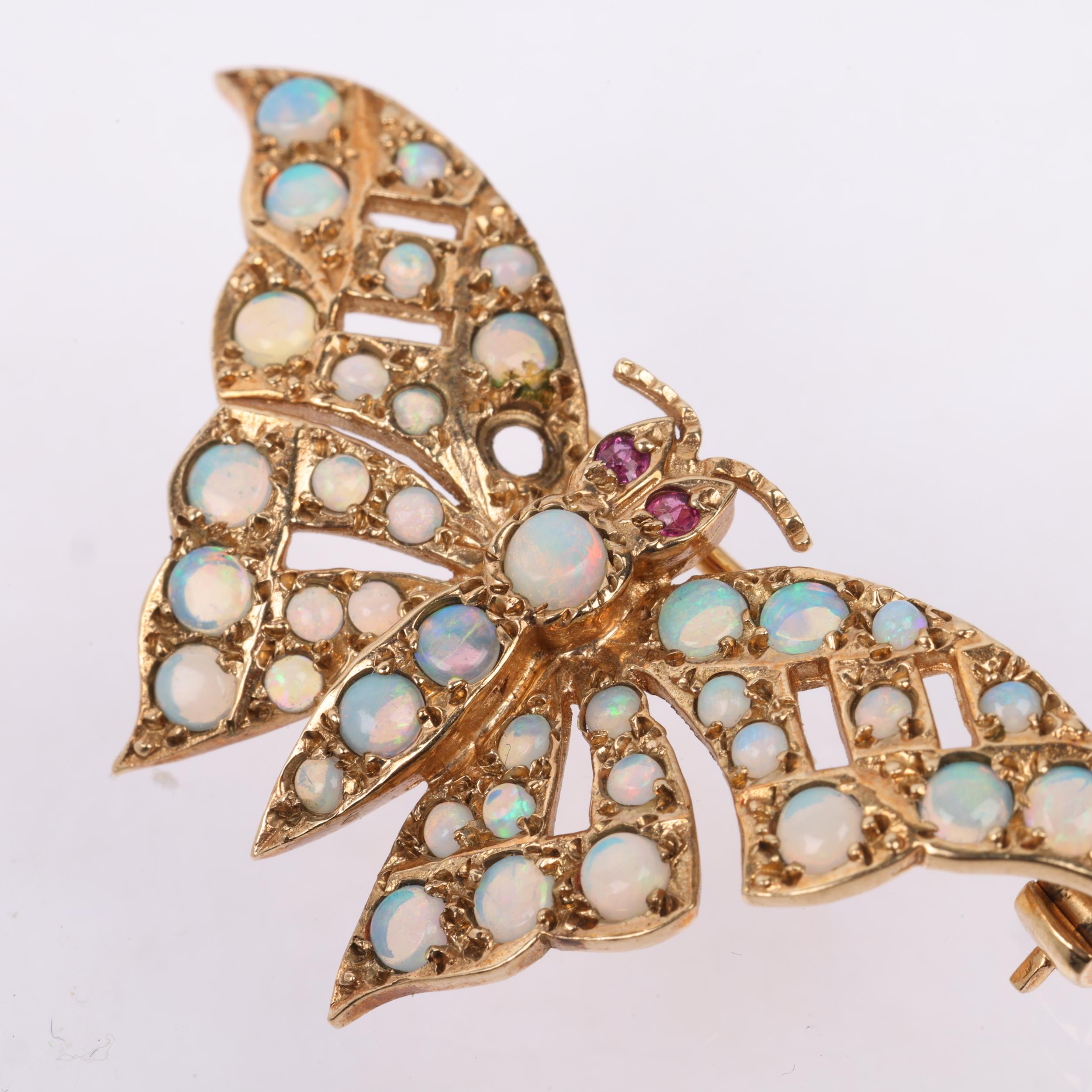 A late 20th century 9ct gold ruby and opal figural butterfly brooch, maker HBJ, London 1984, - Image 2 of 4