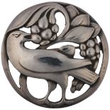 GEORG JENSEN - an Art Nouveau style Danish sterling silver 'Bird Eating Berries' brooch, model no.
