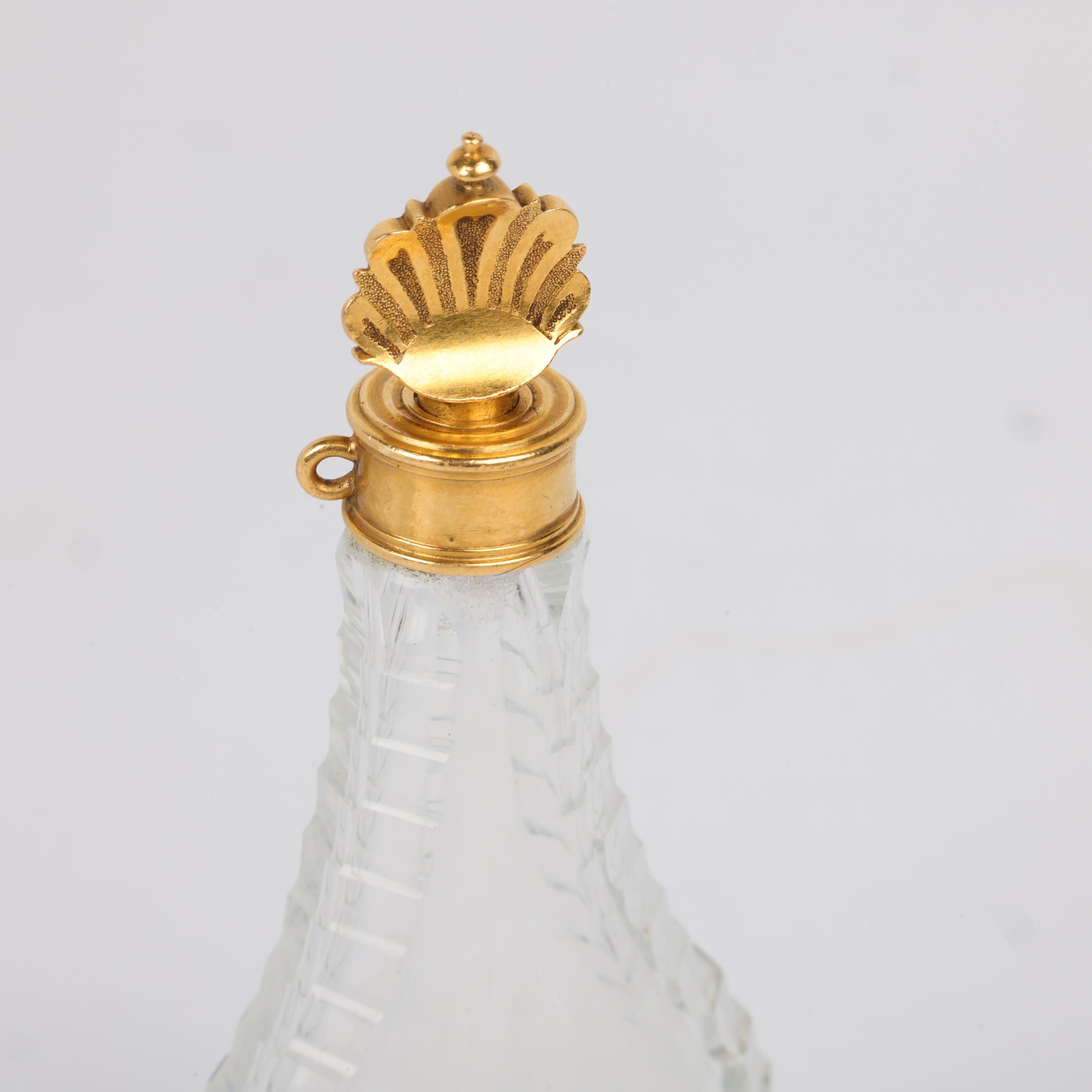 An 18th century French Louis XV gold-mounted crystal glass pear-shaped slimline scent bottle, - Image 2 of 3