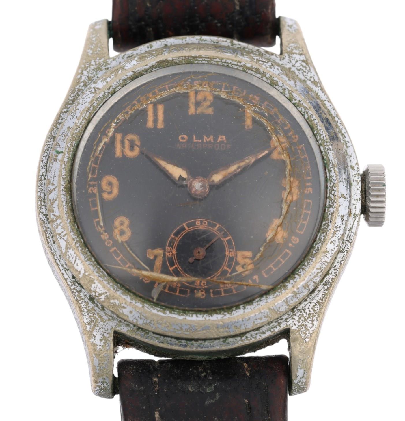 OLMA - a Second World War Period nickel plated pilot's mechanical wristwatch, circa 1940s, black